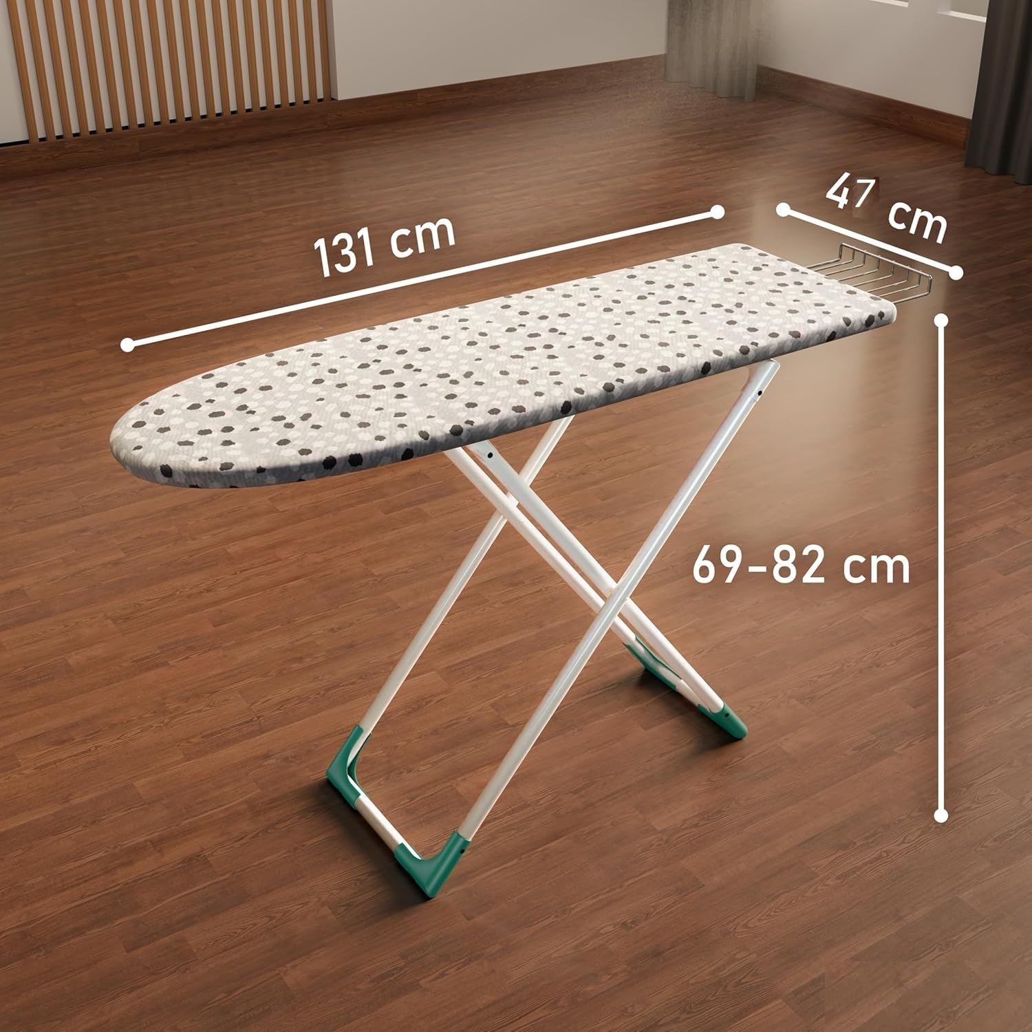 OBBO Heavy-Duty Wooden Ironing Board Deluxe 122 x 47 cm Foldable